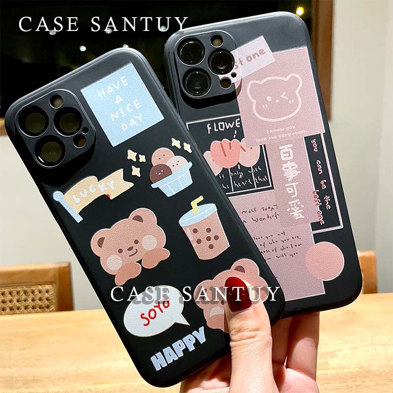 Case Casing Bear OPPO A74 A95 A76  A78 5G A16 A16K A16E A17-4G A17K-4G A54 A55 A77 /A77s / A57 2022 A15  A15S A53 2020 A33 2020 4G 5G A8 A31 A52 A72 A92 A33 Neo7 Silicone Soft Case Bear Black