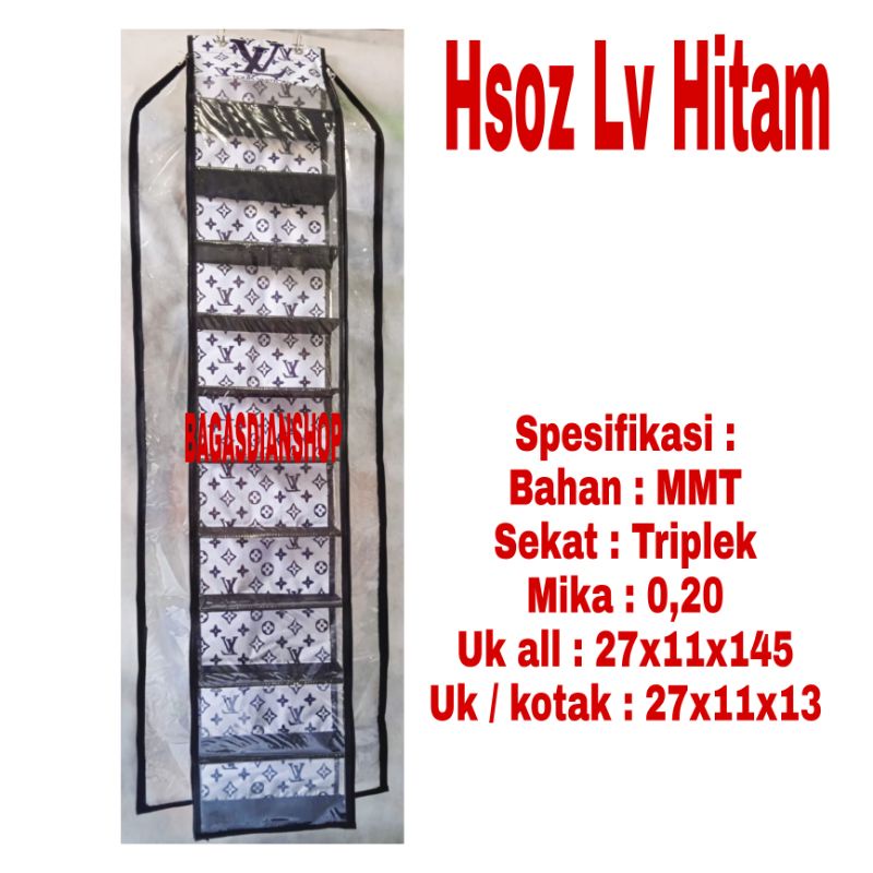 Rak Sepatu Gantung Lv Hitam dengan Resleting