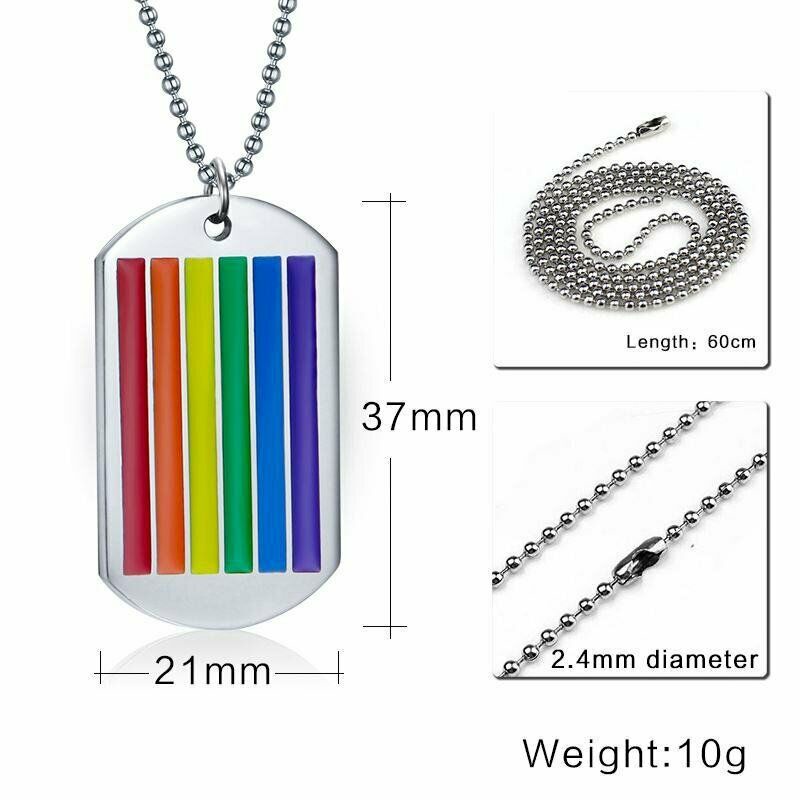 Kalung Rantai Liontin Bendera LGBT Pride Gay Bahan Stainless Steel Warna Pelangi Untuk Pria / Wanita