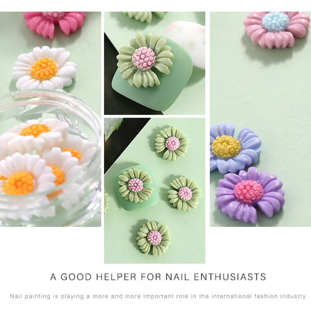 Mxbeauty 5 Pcs / Pak Ornamen Bunga Daisy 3d Bahan Resin 8 Warna Untuk Dekorasi Nail Art