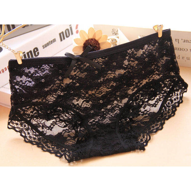 HOHO_HWANG (C-9) Women Panties Wanita One Piece Celana Panty sexy cd import polos lace flower-C-9 hitam