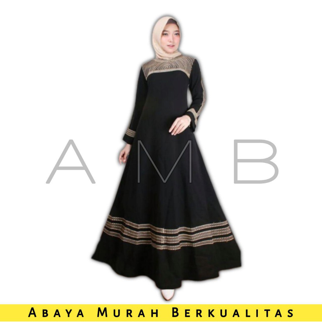 Gamis Abaya Arab Hitam Mutiara