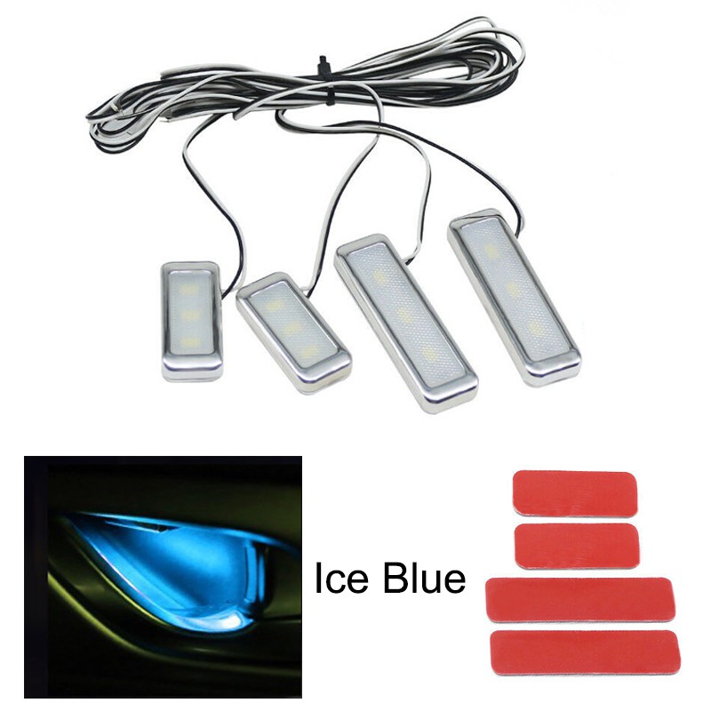 Lampu LED Interior Ambience light 4 Pcs / Set Ice Blue Car Door Handle Ambiece 12V