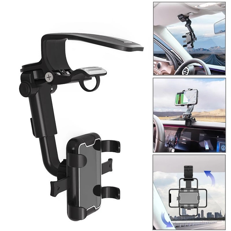 Stand Holder Hp / Gps Universal Multifungsi Bisa Berputar / Ditarik Untuk Sun Visor Mobil