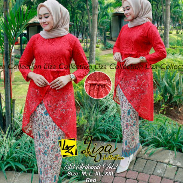 TERLARIS - SET KEBAYA SRIKANDI BRUKAT MODERN / KEBAYA TUNIK KURUNG KEKINIAN / KEBAYA NIKAH KONDANGAN / SALEM MOCCA NAVY SILVER-Set merah