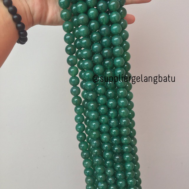 bahan batu akik giok hijau tua green jade 14mm gelang kalung natural kado orangtua pacar acara