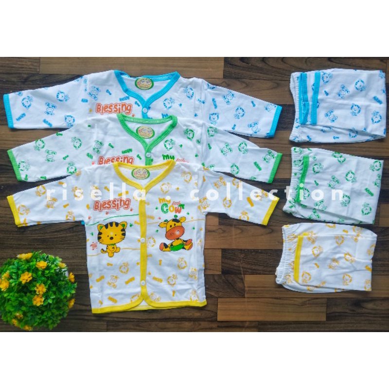 Baju Bayi Setelan Full Kancing Depan 0-10 Bulan 3 Set ( 6PCS )