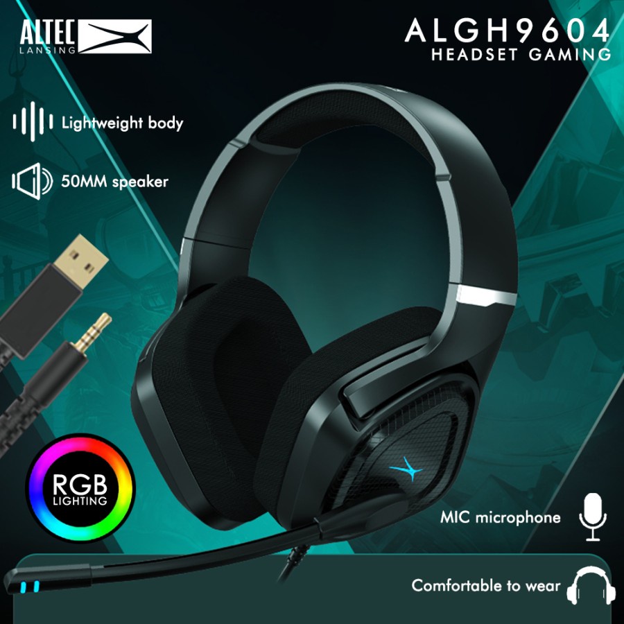 Headset Headphone Gaming Altec Lansing ALGH 9604 RGB 3.5mm Jack+USB