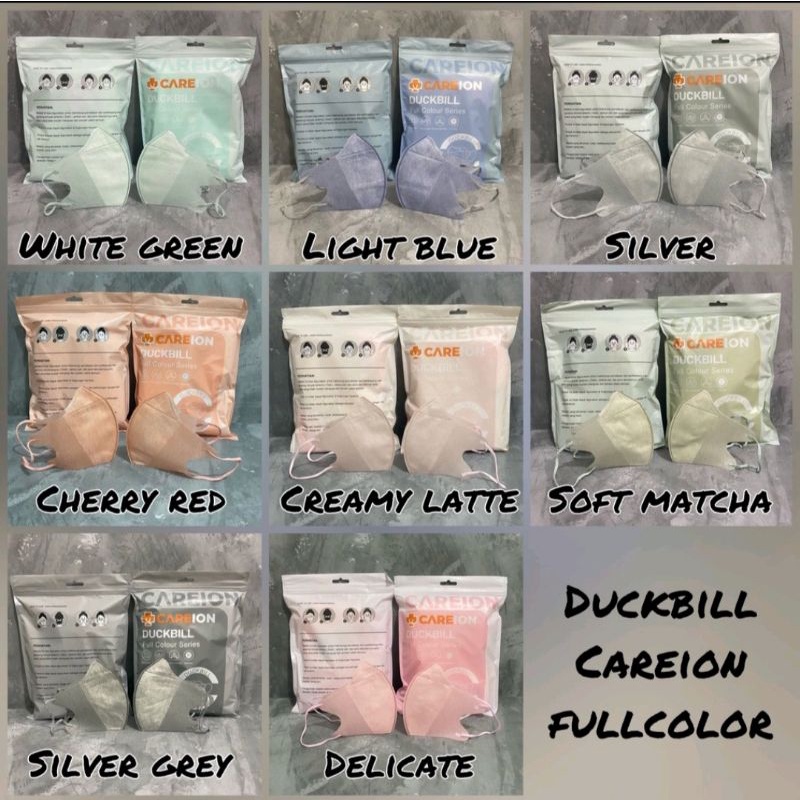 *MYZORA SURABAYA* Masker Duckbill Careion Embos Isi 50pcs 50 pcs Seri Gradasi Gradation Series Warna Full Colour Pouch Shrimp Grey Abu Matcha