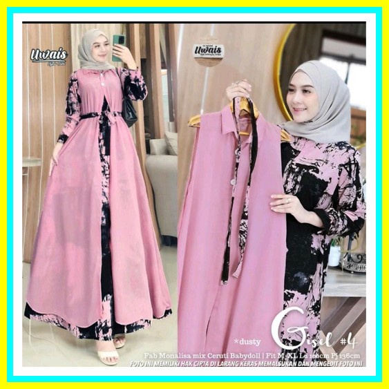 Dress Wanita Muslim Kekinian Terbaru Premium. Olive Set 2 Original By Valent Gamis  Super Jumbo Plus