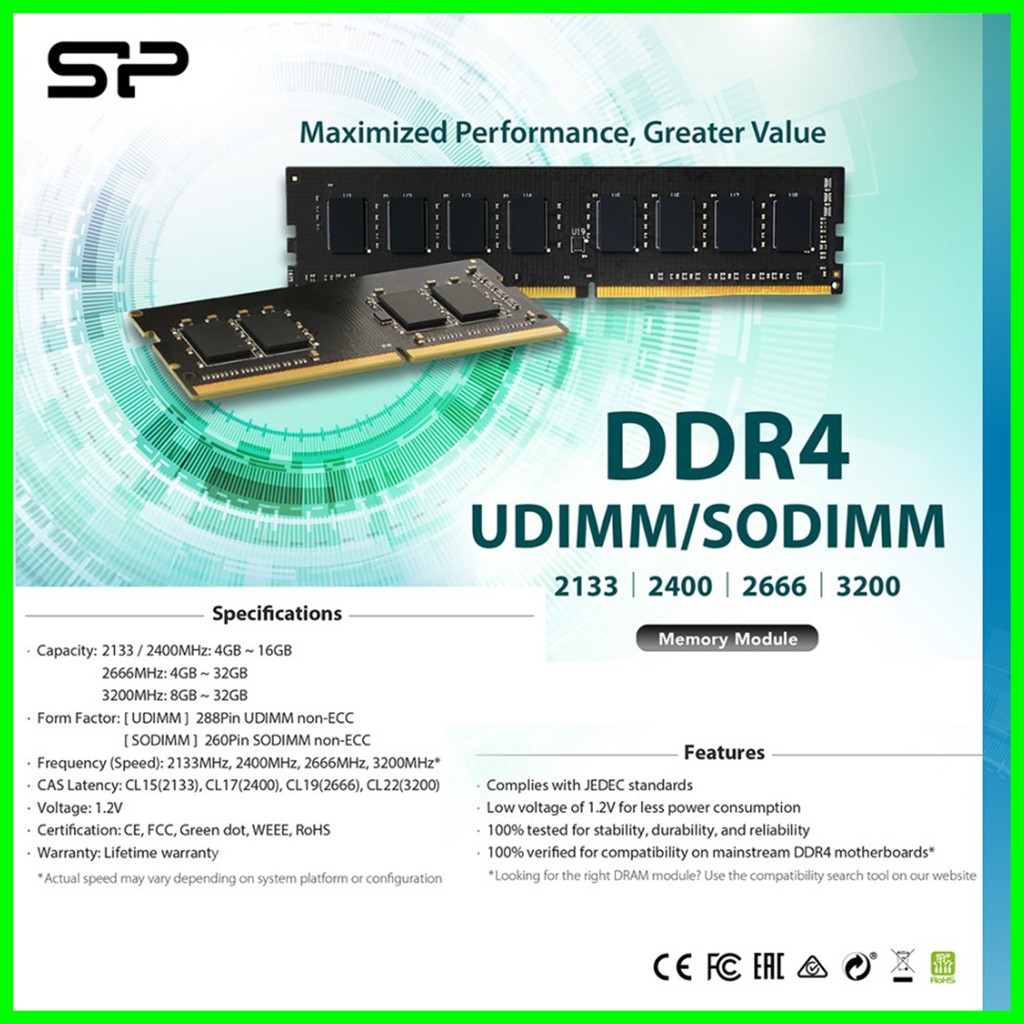 Silicon Power DDR4 2666Mhz 8GB CL19 SO-DIMM RAM Laptop - SODIMM RAM 8GB