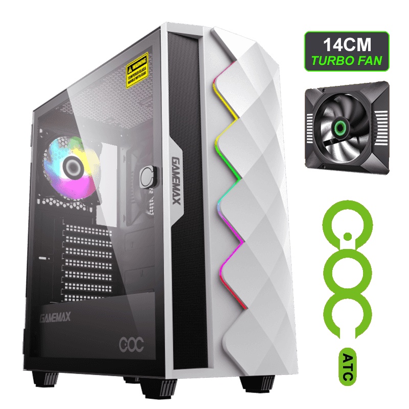 Gamemax DIAMOND COC Tempered Glass Gaming Case - White