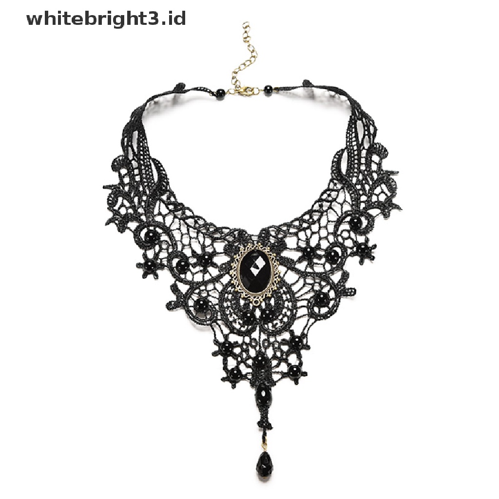 {whitebright3.id} Black Lace&amp; Beads Choker Victorian Steampunk Style Gothic Collar Necklace Gift ,