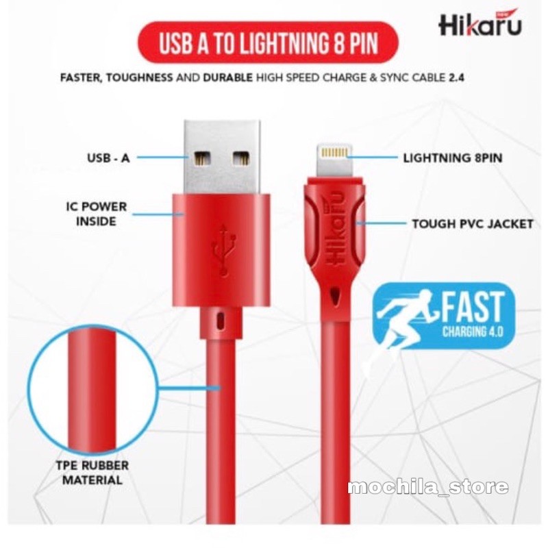 Kabel Data Fast Charging Iphone - Lightning 8 Pin - Dura Fast 2.4A - 1 Meter - Fast Charger - Hikaru