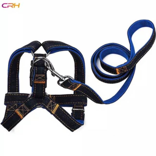 Pet Harness &quot;CLASSIC DENIM&quot; Kalung Tali Tuntun Anjing Besar