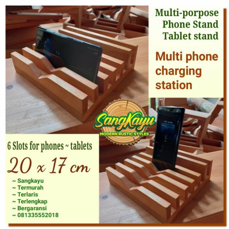 Phone Stand tablet stand 20x17cm charging station Docking phone kayu