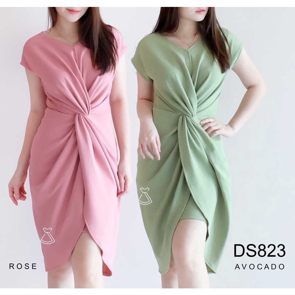 DS823 - DRESS SEPAN SCUBA KANTOR MIDI KNOT WANITA GROSIR MURAH