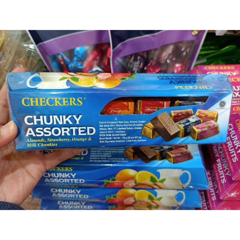 

CHECKERS CHUNKY ASSORTED / CHUNKY MIX FRUITS / COKELAT SUSU / CHOCOLATE MALAYSIA / MILK CHOCOLATE