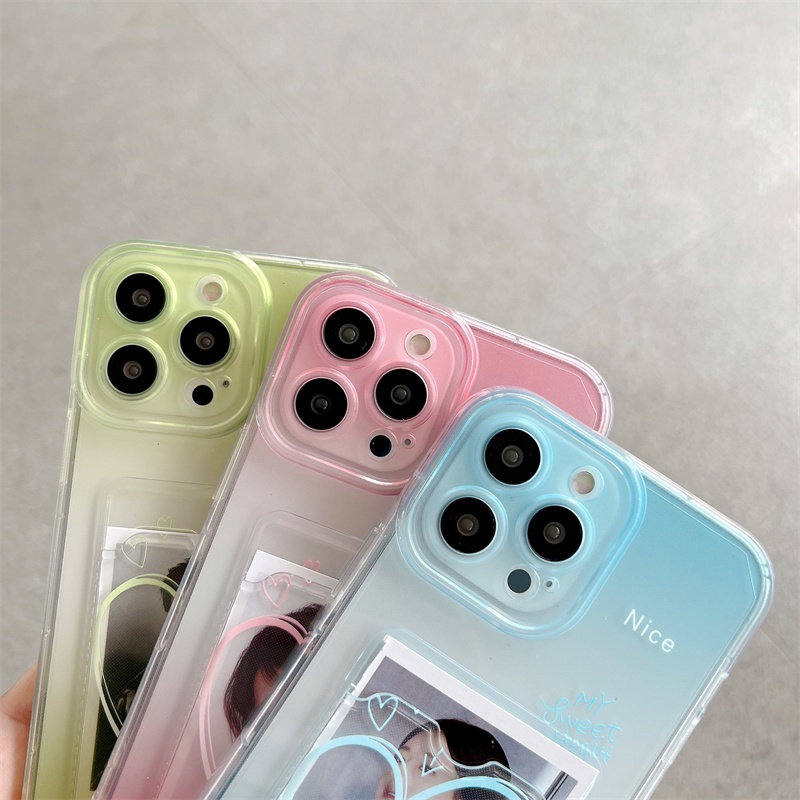 Soft Case Pelindung Desain Hati Warna Gradasi Anti Jatuh Untuk iPhone 14 13 12 Pro MAX 11 X XR XS MAX 7 8 Plus