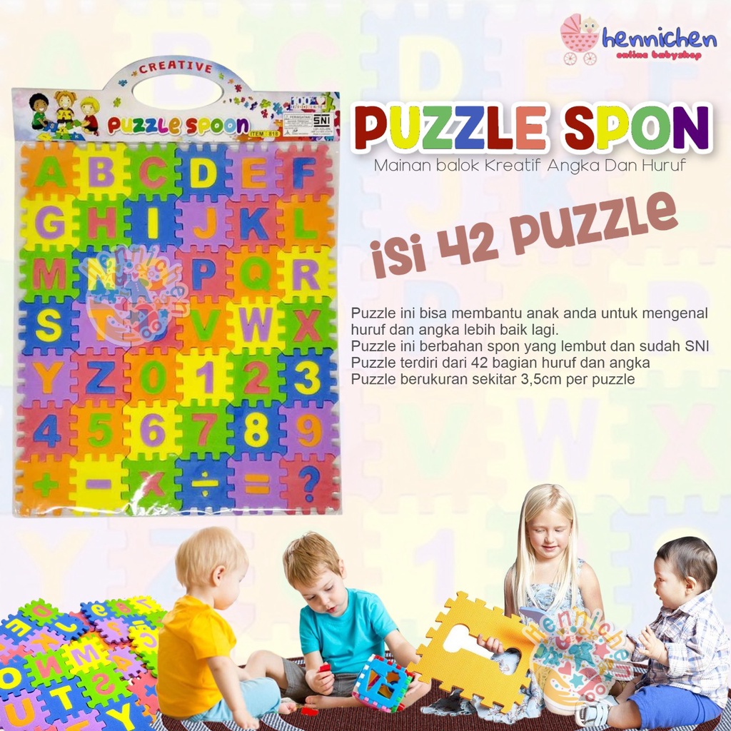 Puzzle Spon Mainan balok Kreatif Angka Dan Huruf Untuk Anak Isi 42 Puzzle