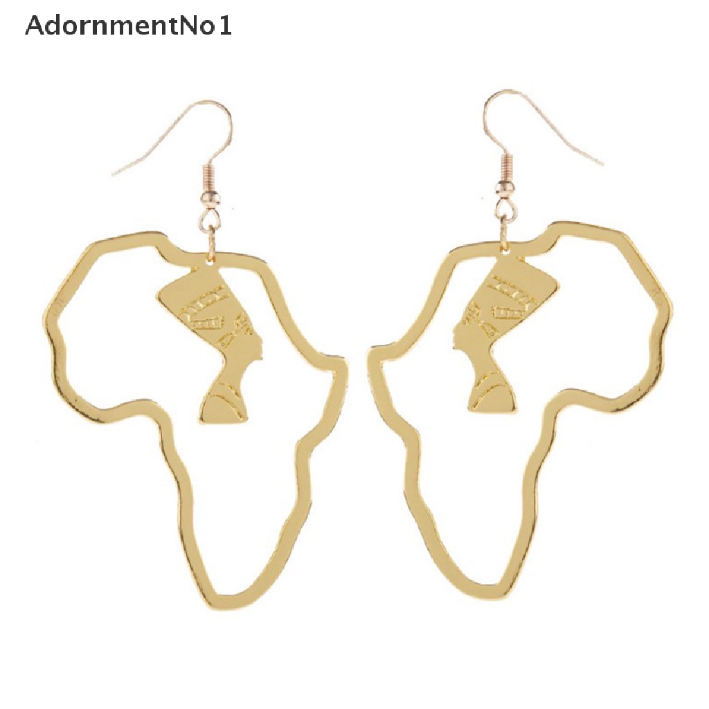 (AdornmentNo1) Anting Tusuk Gantung Desain Ratu Mesir / Nefertitititititititi / Afrika Warna Gold Untuk Wanita