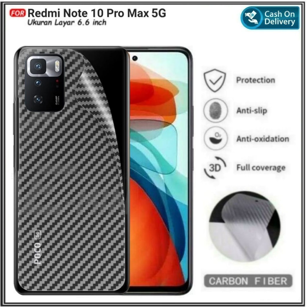 Garskin Carbon Redmi Note 10 Pro Max 5G Skin Anti Gores Belakang Hp