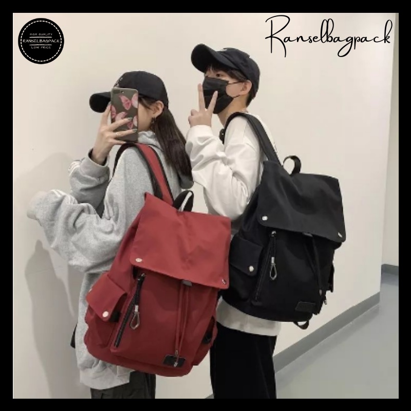 Tas Ransel Backpack Kanvas Laptop 14 inch Korea Kekinian Pria Wanita Cewek Cowok - RBP 006