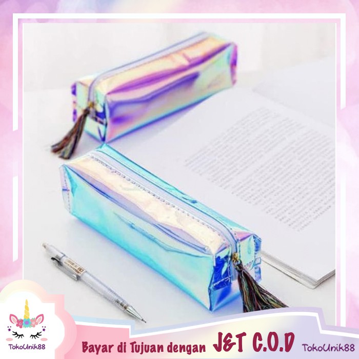 TU88 Dompet Kosmetik Bahan PVC Laser Hologram Warna Warni 