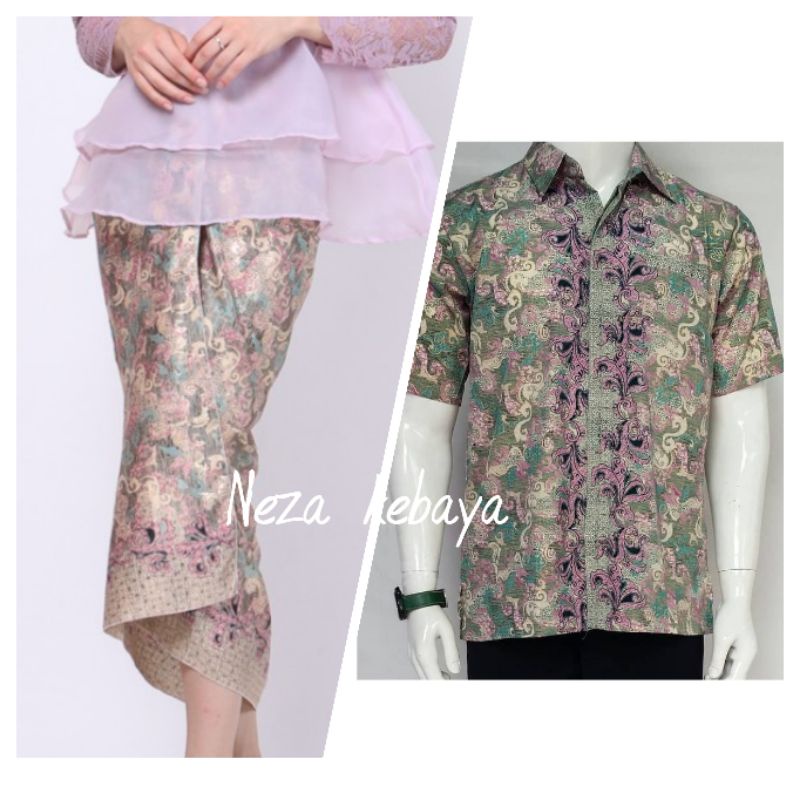 Couple rok lilit batik dengan kemeja//couple batik pink mewah//rok lilit batik//rok ikat/rok kebaya