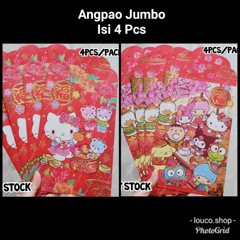 

Angpao Merah Jumbo Imlek CNY Lebaran Isi 4 Pcs Sanrio Karakter Mix Hello Kitty