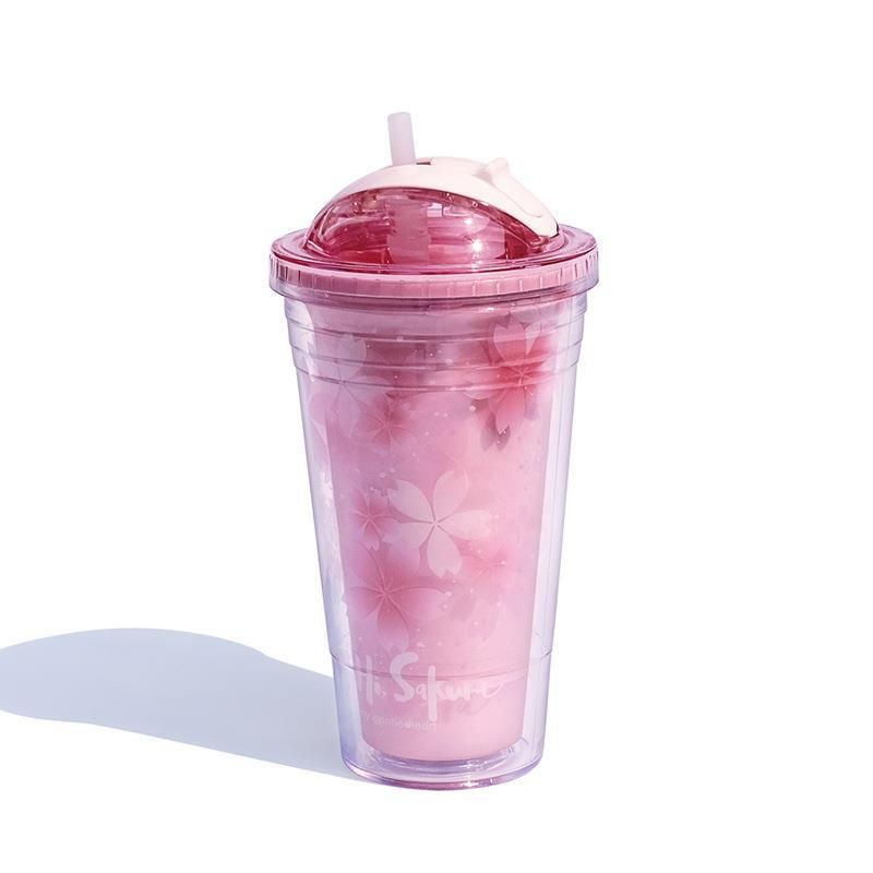 tumbler sakura 450ML /botol minum bunga sedotan