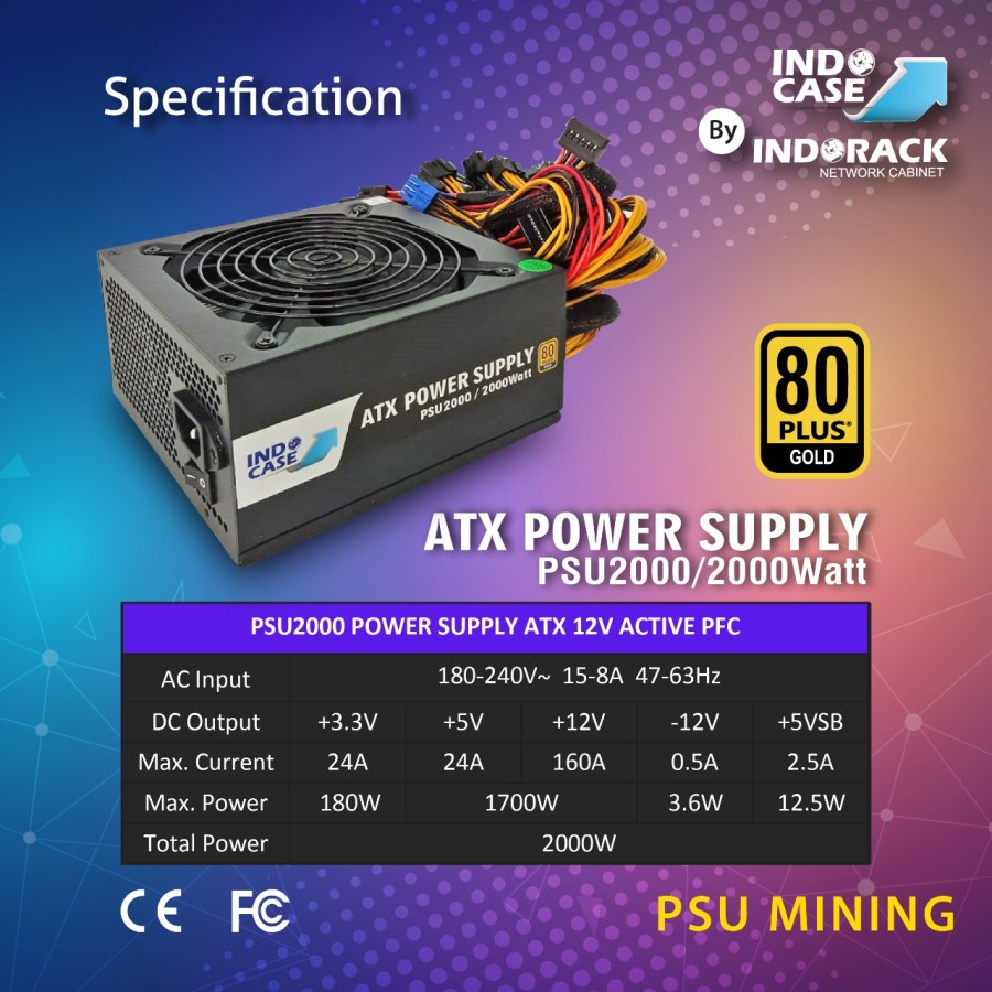 PSU2000 INDOCASE PSU ATX MINING 2000Watt 80+GOLD