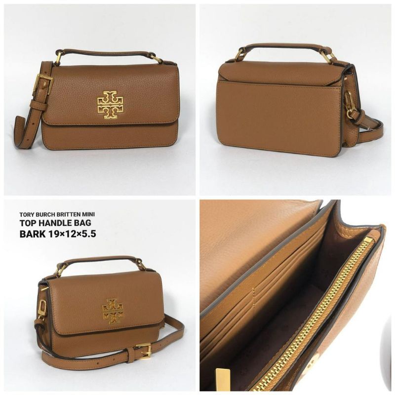 Tory Burch TB Britten mini top handle bag leather bark new