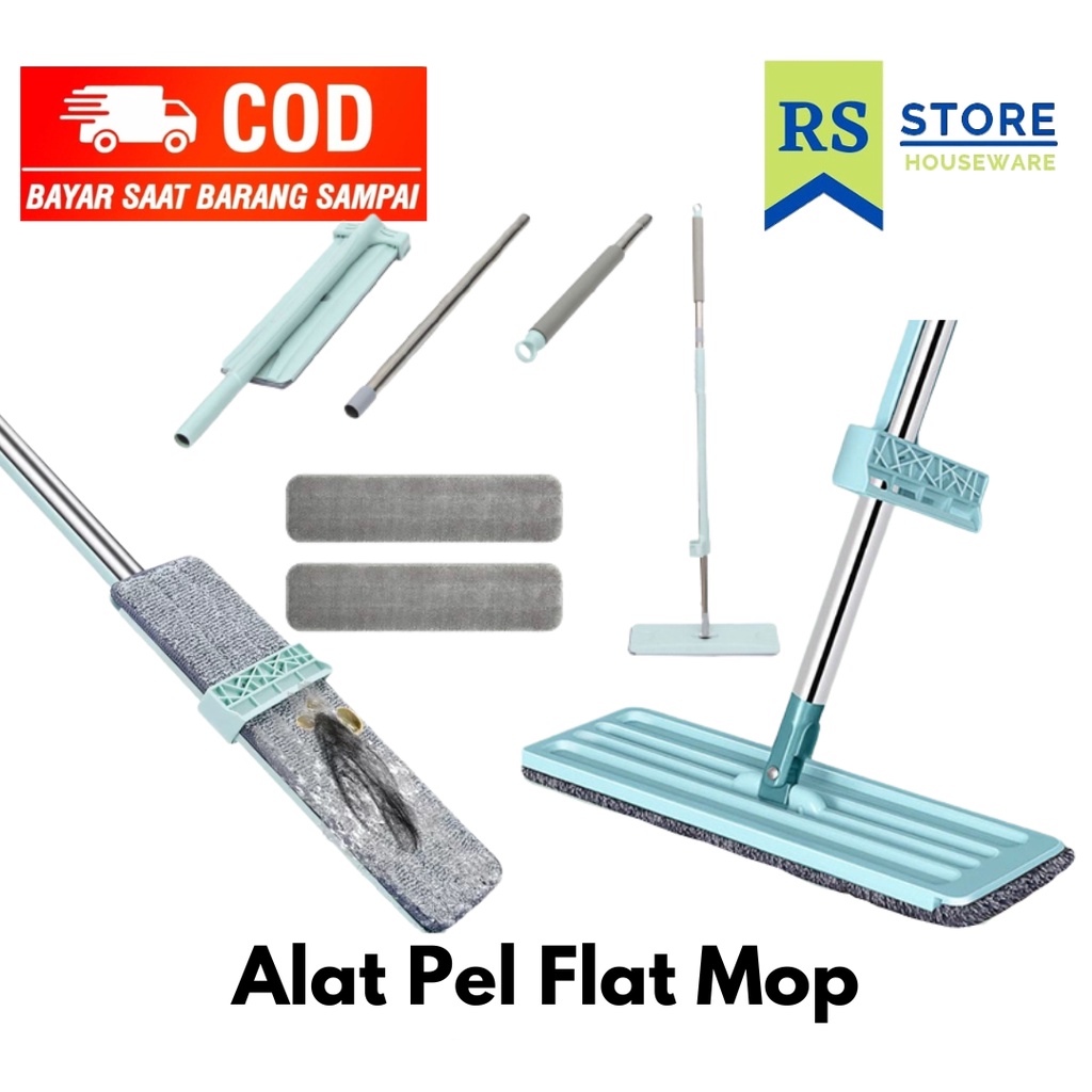Alat pel lantai flat mop Tarik Biru Handsfree semprot spray mop kain lap pengepel praktis otomatis u