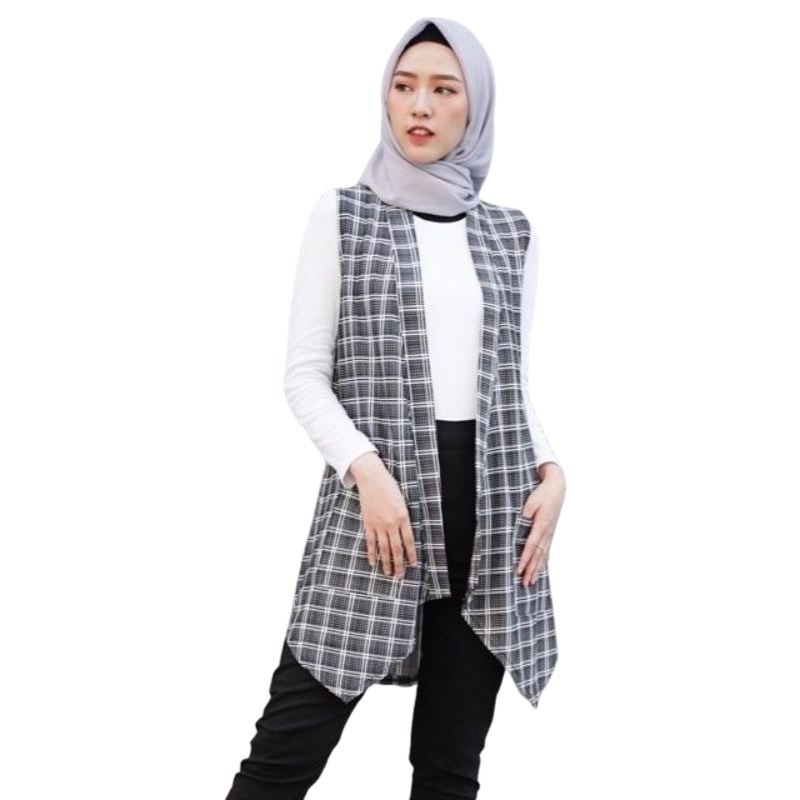 Kardigan Wanita Tanpa Lengan / Outer Rompi Wanita Kotak Bahan Spandek Voxy Premium / Outerwear Wanit