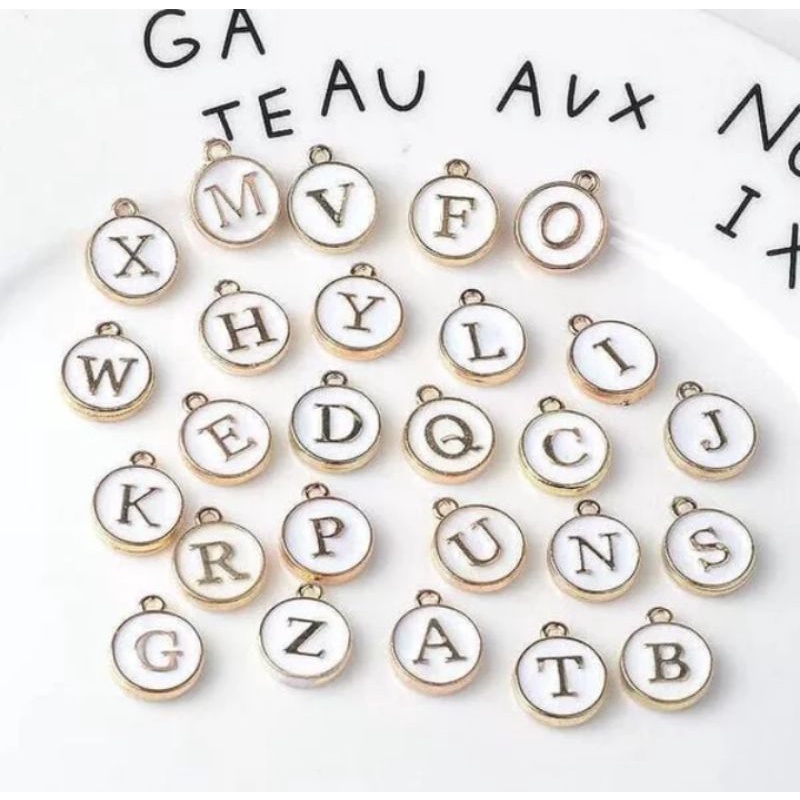 A - Z Liontin Inisial Nama Epoxy Enamel Putih Gold Emas Gelang Kalung Tambahan Huruf Anti Karat