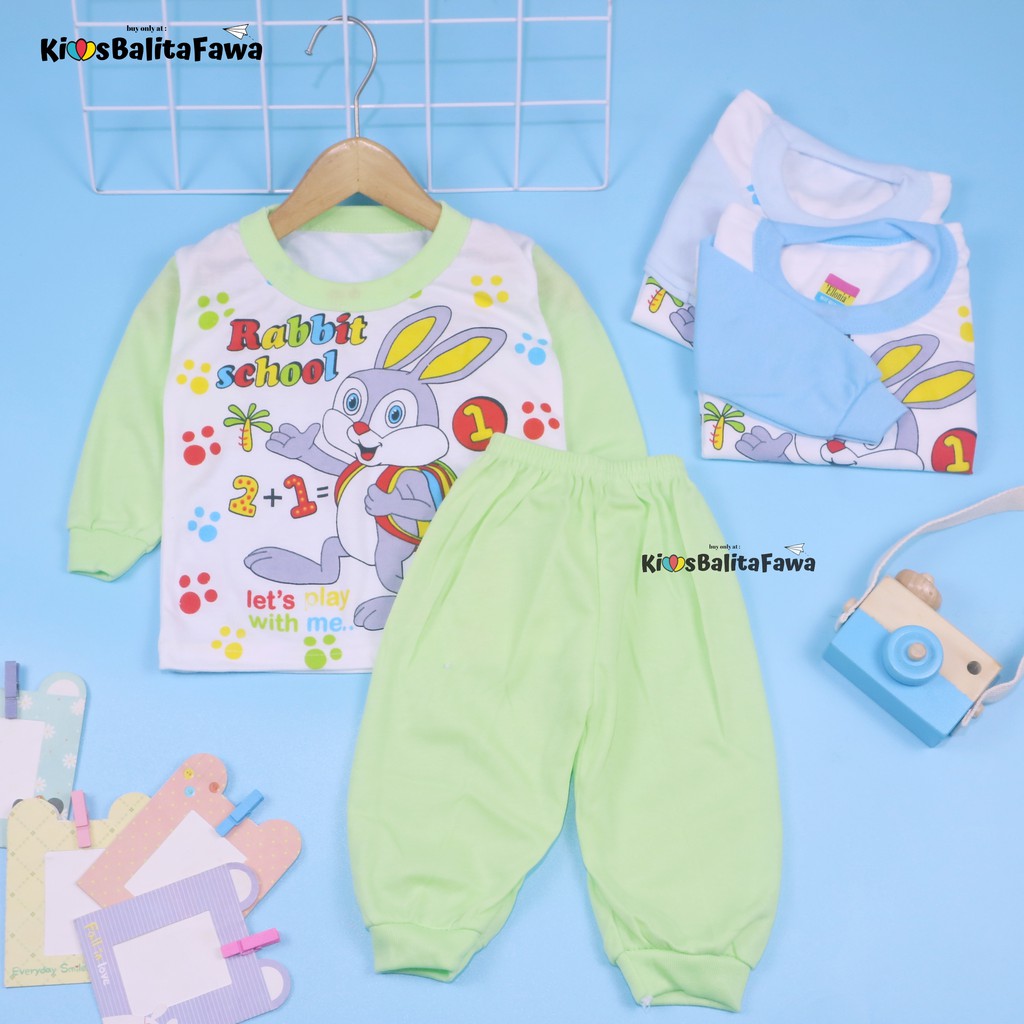 (BISA PILIH WARNA) Piyama Kaos Kartun Uk. Bayi 0-12 Bulan / Setelan Lengan Panjang Perempuan Laki Baju Tidur