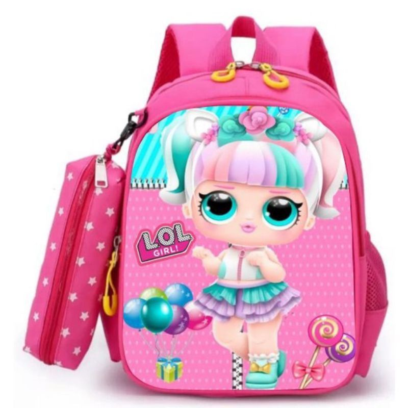 Tas Ransel Anak Cewek Motif LOL - Free Tempat Pensil Tas Ransel Sekolah