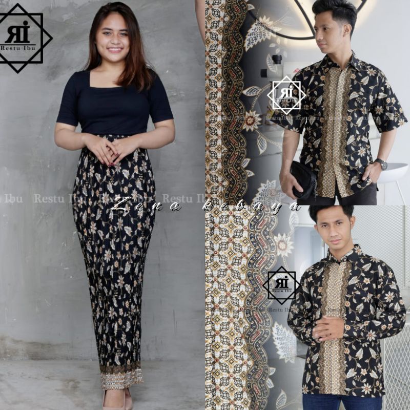 COUPLE KEMEJA BATIK COUPLE ROK BATIK MOTIF MELATI GOLD