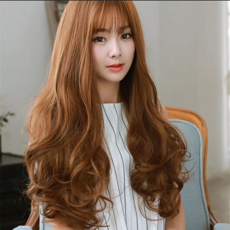 Wig Rambut Palsu Panjang Keriting Ikal Besar Gold