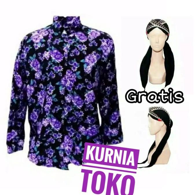 Promo Baju Surjan Kembang Ungu Adat Jawa Gratis Blangkon