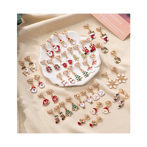 LRC Anting Jepit Fashion Christmas Snowman Bells Elk Gift Box Ear Clips Q33941