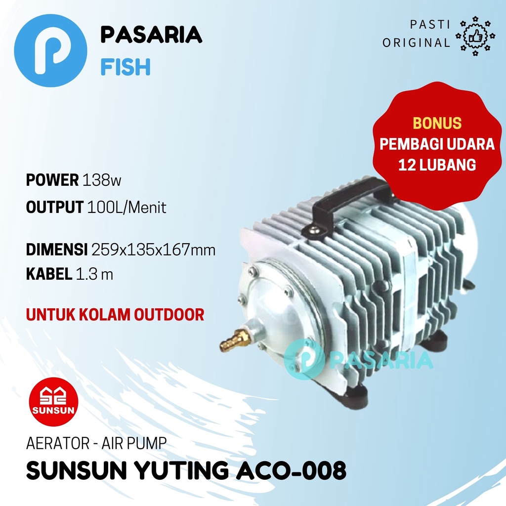 SUNSUN ACO 008 Aerator Kolam Ikan Outdoor 100 liter/menit (6000 liter/jam) 138 Watt