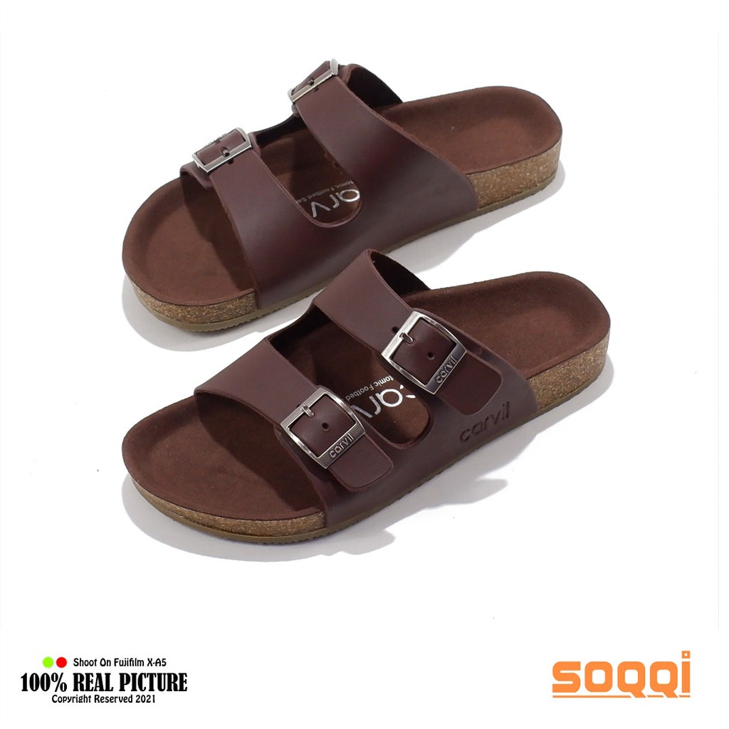 Sandal selop pria kulit casual original sendal slop cowok laki-laki dewasa model slip on sintetis bapak-bapak acara resmi jagong kondangan buat lebaran branded Carvil Benzo 02 promo keren cod murah 38-44