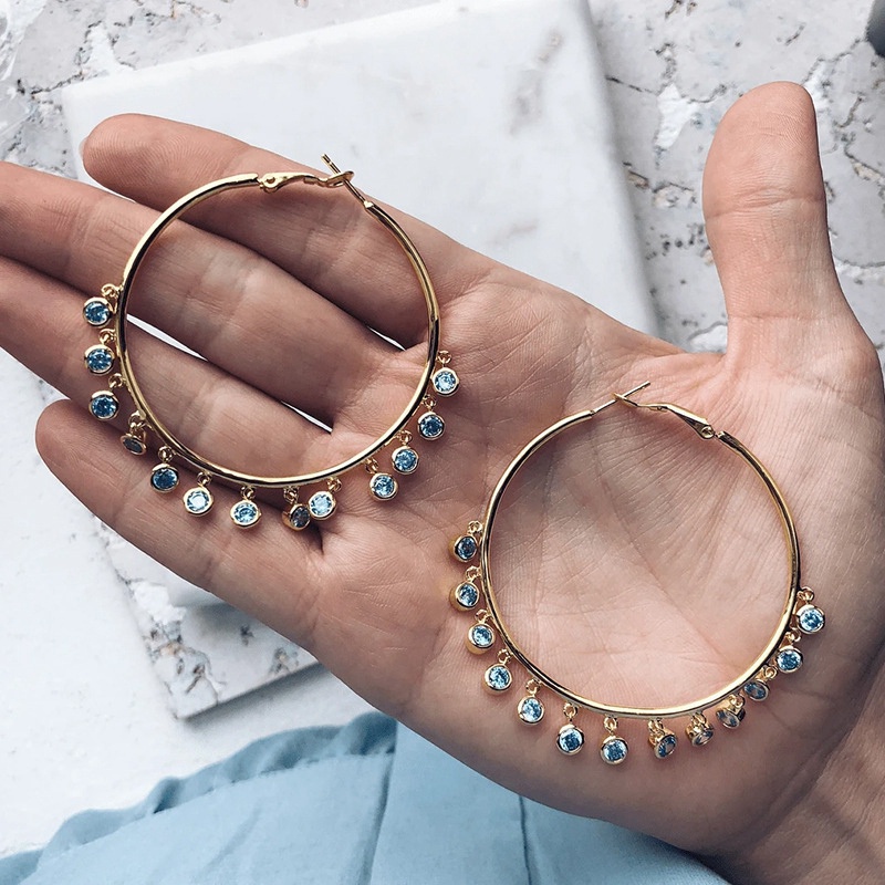 Fancyqube Anting Hoop Rumbai Lingkaran Besar Warna Emas Untuk Wanita