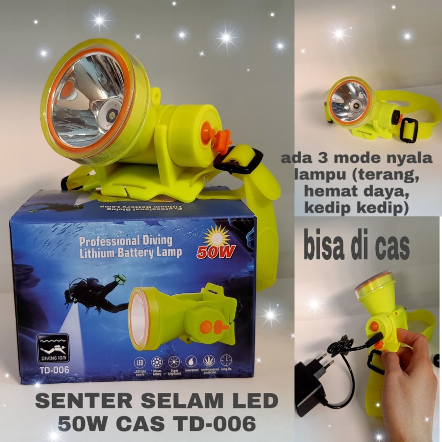 SENTER KEPALA SELAM HEADLAMP DIVING LED WATERPROOF TD-006 ORIGINAL LONGDA