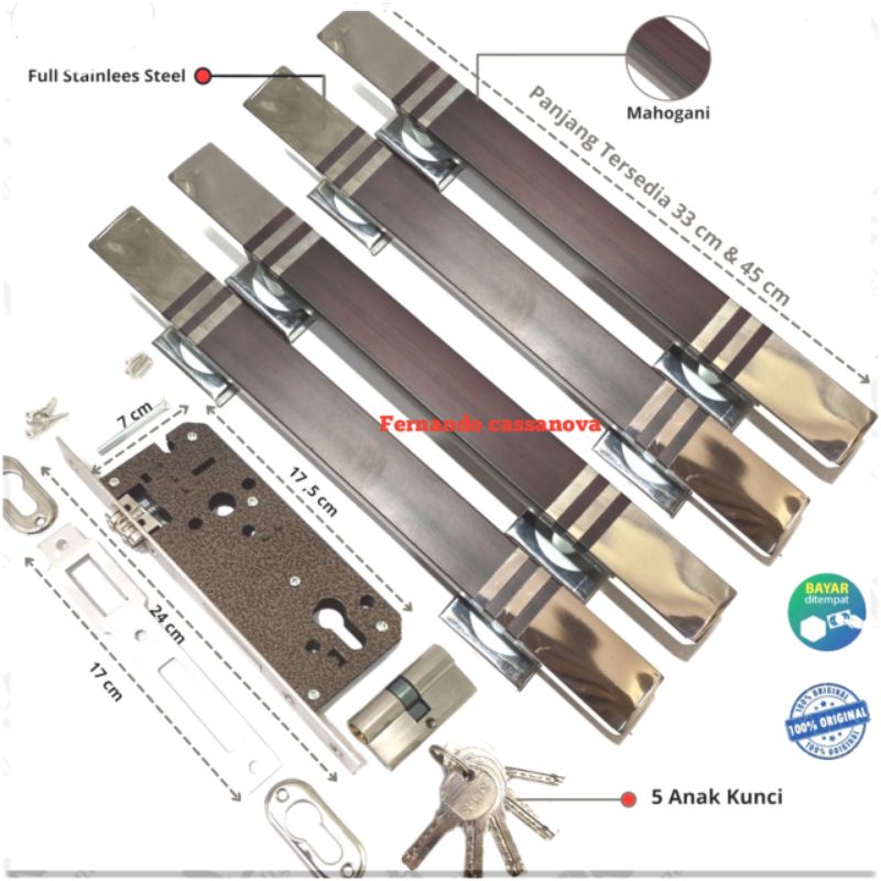 Handle pintu rumah 4pcs gagang pintu rumah 33cm 45 cm 60cm + 1 set kunci pintu rumah