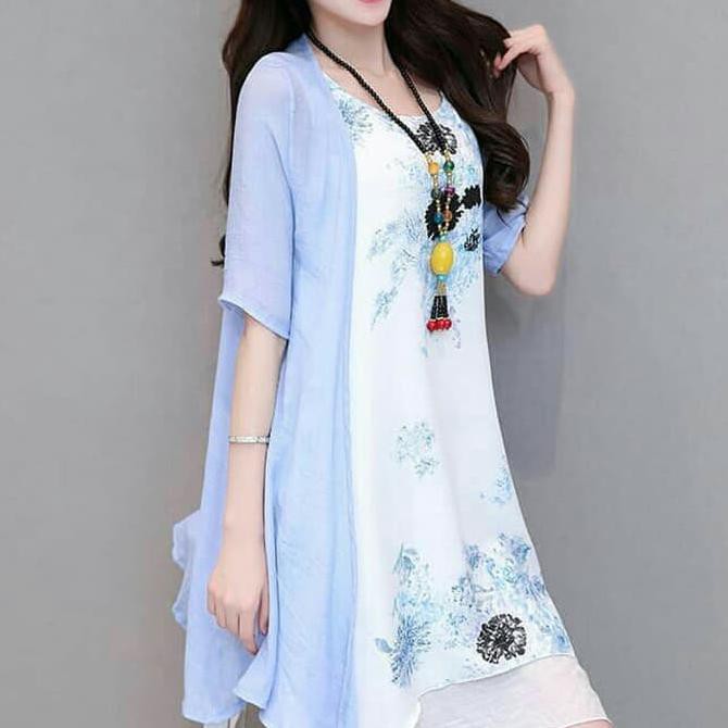 Pengiriman Cepat Dress Korea kode 2204 - Biru Muda MURAH
