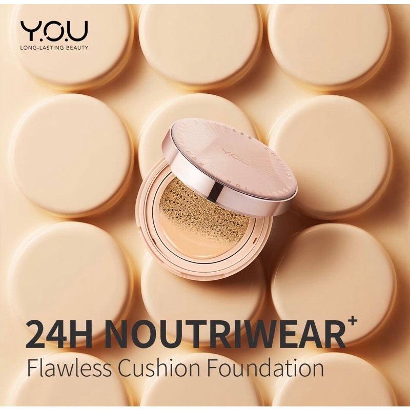 YOU Noutriwear+ Flawless Cushion Foundation [Nourishing | Poreless Full Coverage | SPF 40 &amp; PA+++ | Tahan Lama 16 Jam] -kosmetik