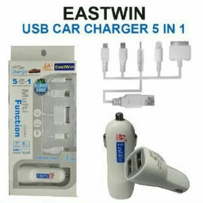 Car Charger USB / Charger HP / Smartphone / Gadget Mobil 5in1 EASTWIN Murah